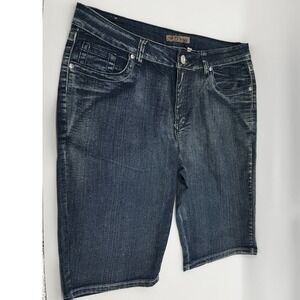 5ive Womens Dark Wash Denim Bermuda Shorts Rhinestone Pockets Blue Size 16